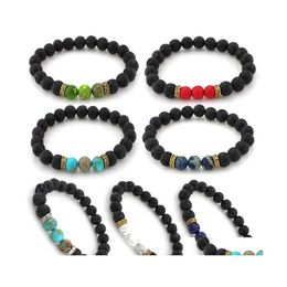 Charm Bracelets Natural Stone Lava Rock Essential Oils Diffuser Yoga Beads Stretch Bracelet Hand Strings Bangle Fashion Jewelry B362 Dhdrb