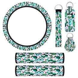 Steering Wheel Covers Cactus Car Accessories Set Cover Cute Key Chains Seat Belt Pads