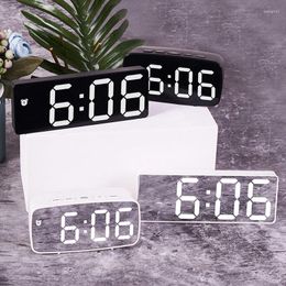 Table Clocks LED Mirror Digital Clock Alarm Battery USB Charging Date Temperature Display Snooze Funtion Electronic Watch Home Office Decor
