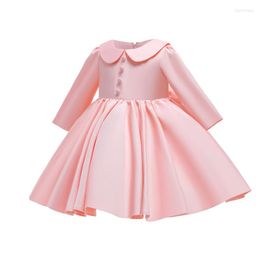 Girl Dresses 0-3-year-old Girls Bow Princess Dress Children's Solid Colour Long Sleeve Puffy Skirt Christmas Halloween Party Host