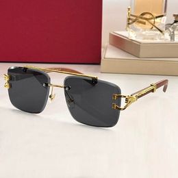 Frame Sunglasses New Mens Rimless Square Grey Blue Lens Double Beam Gold Hardware Polishing Craft Golden Cartter Head Decorate Arm