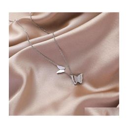 Pendant Necklaces Double Butterfly Women Necklace Female Simple Clavicle Chain 2021Titanium Steel Trend Allmatch Fashion Accessories Dhri0