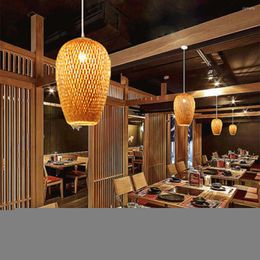 Pendant Lamps Restaurant Chandelier Simple And Creative Pastoral Bamboo Art Study Corridor Chinese Balcony Porch Three Headlights