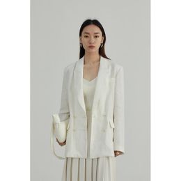 Women's Suits & Blazers Natural Linen Blend Loose-fit Simple Temperament Blazer Vintage Double Breasted Cotton Suit JacketsWomen