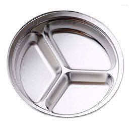 Plates Stainless Steel 3 Sections Round Divided Dish Snack Dinner Plate Diameter