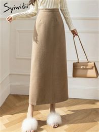 Skirts Syiwidii Long Skirt Women Fall Winter 2023 High Waisted Loose Slim Casual Mid-Calf Korean Fashion Wool Blends A-LINE