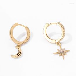 Hoop Earrings Fashion Cubic Zircon Star And Moon Charms For Women Man Girls Korean Jewellery 2023