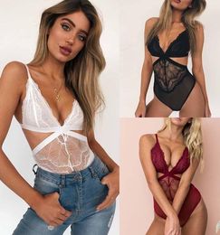 Women's Two Piece Pants Sexy Women Lace Bodysuit V Neck Hollow Mesh Leotard Tops Stretch Ladies Sleeveless Strap Bodysuits Flowers SunsuitsW