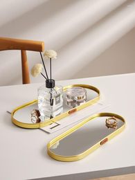 Kitchen Storage Nordic Style Oval Tray Creative Mirror Glass Multi-Use Gold Colour Jewellery Entrance