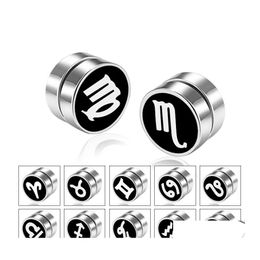 Ear Cuff 12 Zodiac Sign Stainless Steel Magnetic Stud Clip On Earrings For Men Women Punk Hypoallergenic No Pierced Fashion Jewellery Otysd