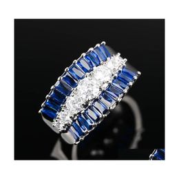 Wedding Rings Charming For Women White Blue Zircon Stone Engagement Sier Colour Shining Crystal Wide Finger Ring Jewellery Gift Drop Del Dhrxy