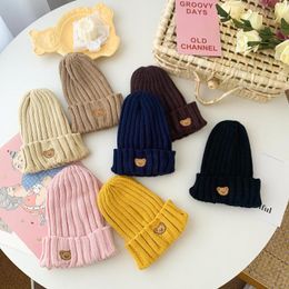 Hair Accessories 2023 Soft Warm Kids Beanies Knitted Baby Hats Toddler Children Bear Embroidery Boys Girls Autumn Winter Caps For 1-6Years
