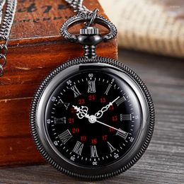 Pocket Watches Antique Watch Quartz Fob Clock For Men Steampunk Roman Numerals Russia Black Chain Drop-