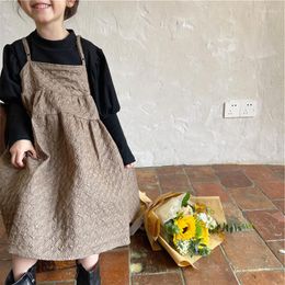 Girl Dresses Girls Korean Style Fashion Quilted Suspenders 2023 Autumn Winter Little Princess Loose Warm Dress