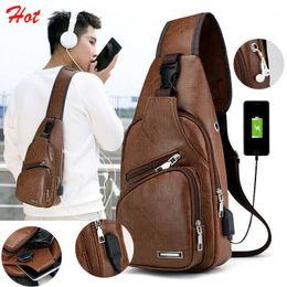 Wallets Fashion Simple Casual Men's Shoulder Bag Sling Chest Pack USB Charging Sports Crossbody Handbag