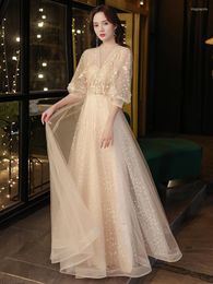 Ethnic Clothing Women Champagne Long A-line Evening Dress Ball Gown Sweetheart Elegant Fairy Formal Gowns