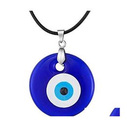 Pendant Necklaces Blue Evil Eye Necklace For Women Black Wax Cord Chain Men Choker Jewellery Lucky Amet Female Party Gift Drop Deliver Otndf