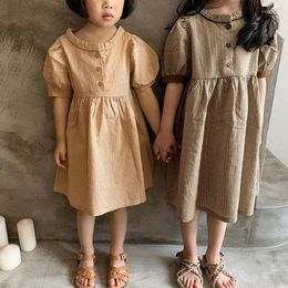 Girl Dresses Summer Baby Girls Dress Linen Cotton Short Sleeve Children Clothing Korean Japan Style Toddler Princess