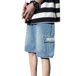 Jeans da uomo Pantaloncini da uomo Cintura di jeans di grandi dimensioni Tasca interna Pantaloni larghi Pantaloni larghi Streetwear Hip Hop Blu