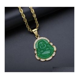 Pendant Necklaces Cubic Zircon Maitreya Buddha Necklace For Women Men Rope Chain Big Belly Hip Hop Jewellery Christmas Gifts 823 Drop Dhsmt