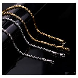 Chains 57Mm Stainless Steel Twisted Rope Gold Chain Necklaces For Men Women Hip Hop Titanium Thick Choker Fashion Party Jewelry Gift Otw4H