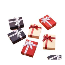 Jewelry Boxes Paper Ring With Bow Design For Earrings Packaging Case Valentines Day Gift Drop Delivery Display Otf45