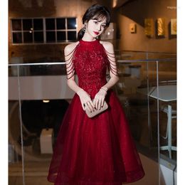 Ethnic Clothing Bride Burgundy Exquisite Appliques Sequins Evening Dress Elegant A Line Formal Party Gown Toast