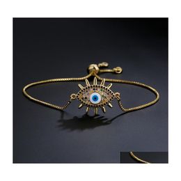 Charm Armbänder Modeschmuck Kupfer Evil Eye Anhänger Armband Vergoldet Eingelegter Zirkon Blaue Augen Drop Lieferung Dhkst