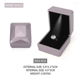 Jewelry Pouches Rose Gold LED Female Wedding Ring Storage Box For Earring Necklace Bracelet Jewellery Holder Lover Engagement Gift