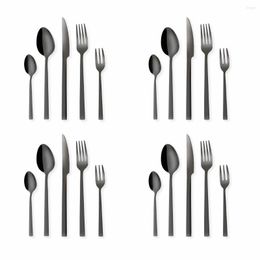 Dinnerware Sets Kitchen Tableware Stainless Steel Cutlery Set Black Luxury Forks Spoons Knifes Western Dinner