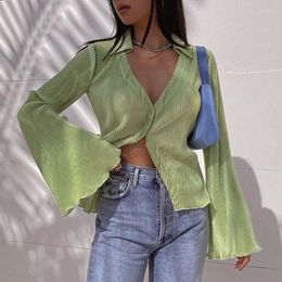 Women's Blouses Autumn Fashion Button Up Shirt Women Long Sleeve Ladies Ribbed Slim Fit For 2023