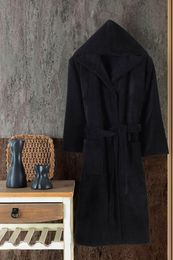 Men's Sleepwear High Quality Hooded Black Bathrobe Navy Blue Grey Unisex Dressing Gown NightgownMen's