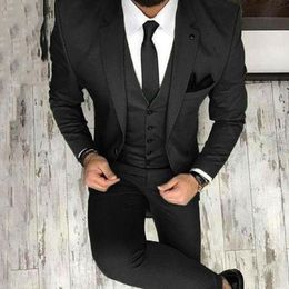 Men's Suits & Blazers 2023 Spring Fashion Handsome Black Men Slim Fit Groomsmen Tuxedo For Wedding Dress Party (Jacket Vest Pants)