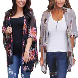 Sarongs Women Chiffon Kimono Oversized Floral Printed Shawls Bikini Cover-Up Summer Beach Cover Up Shirt.