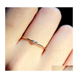 Wedding Rings Simple Heart Crystal For Women Female Chic Dainty Thin Delicate Gold Jewellery Bague Femme Drop Delivery Ring Dhshv