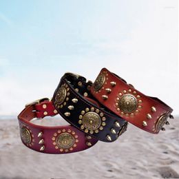 Dog Collars Collar Retro Top Layer Cowhide Pet Alloy Buckle Rivet Gear Suitable For Large Dogs