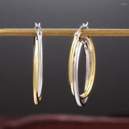 Hoop Earrings CAOSHI Stylish Women Metallic Style With Two Tone Design Trendy Lady Gift Fashionable Female Party Accessories