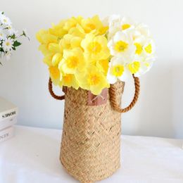 Decorative Flowers & Wreaths 3pcs/a Lot Artificial Plastic Silk Daffodils Flower Narcissus Stem Plant Home Table Wedding Party DecorDecorati