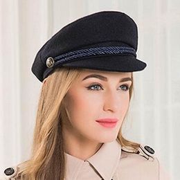 Berets Fashion Sailor Ship Boat Captain Military Hats Peaked Cap Black Baseball Caps Flat Hat For Women Bere Wool