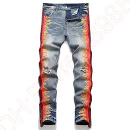 New JEANS chino Pants pant Men's trousers Stretch close-fitting slacks washed straight Skinny Embroidery Patchwork Ripped mens Trend Brand Motorcycle JEANS-F05