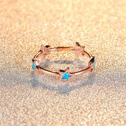 Wedding Rings Simple Female Blue White Opal Ring Rose Gold Silver Colour Engagement Cute Bridal Star Thin For Women