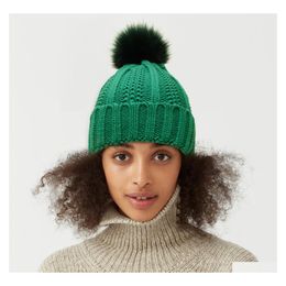 Beanie/Skull Caps Autumn Winter Women Knitted Hat Satin Linning Warm Beanie Wool Ball Knitting Hats Drop Delivery Fashion Accessorie Dhxoc