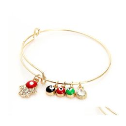 Charm Bracelets Korean Expandable Wire Bangle With Hand Of Fatima Red Black Green Evil Eye Stretch For Women Ladies Fashion Craft Dr Otbzn