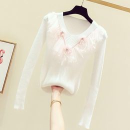 Womens Sweaters 2023 Autumn Knitted Women And Pullovers Beaded Tassel Long-sleeved Slim Office Lady Elegant Pulls Outwear Coat Tops Mari22