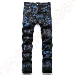 Nuovi JEANS Pantaloni chino Pantaloni da uomo Pantaloni elasticizzati attillati lavati dritti Skinny Ricami Patchwork Strappato Tendenza da uomo Marca Moto JEANS-G05