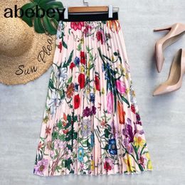 Skirts Bohemian Floral Long Skirt Women 2023 Summer Fashion Boho Print A Line High Waist Pleated Mid-length Female Ladies