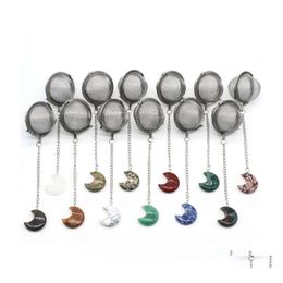 Key Rings Moon Stainless Steel Infusers For Loose Tea Mesh Strainer With Extended Chain Hook Charm Energy Drip Trays Crystal Shaker Dhckg