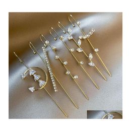 Other Lady Sparkling Rhinestone Needle Stud Earrings Fashion Cler Hook Earring Piercing Ear Cuffs Studs Valentines Day Gifts Drop De Dh9Mb