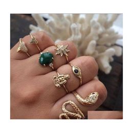 Cluster Rings Europe Fashion Jewelry Knuckle Ring Set Snake Eye Flower Midi 7Pcs/Set Drop Delivery Dhcaa