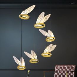 Pendant Lamps Postmodern Design Wing Gold Bee Led Lights El Hallway Dining Room Art Luxury Hanging Lamp Home Decor Stairs Luster